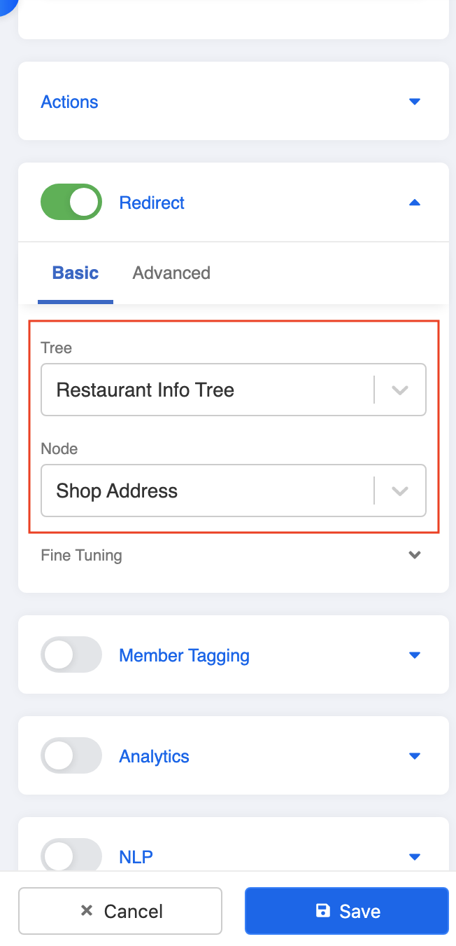 Redirect to normal shop address tree node